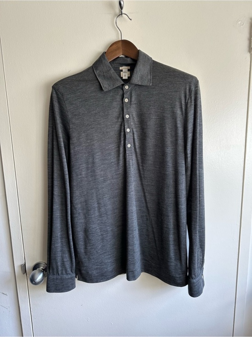 Massimo Alba Wool Long-Sleeve Polo Shirt - Charcoal Gray US L
